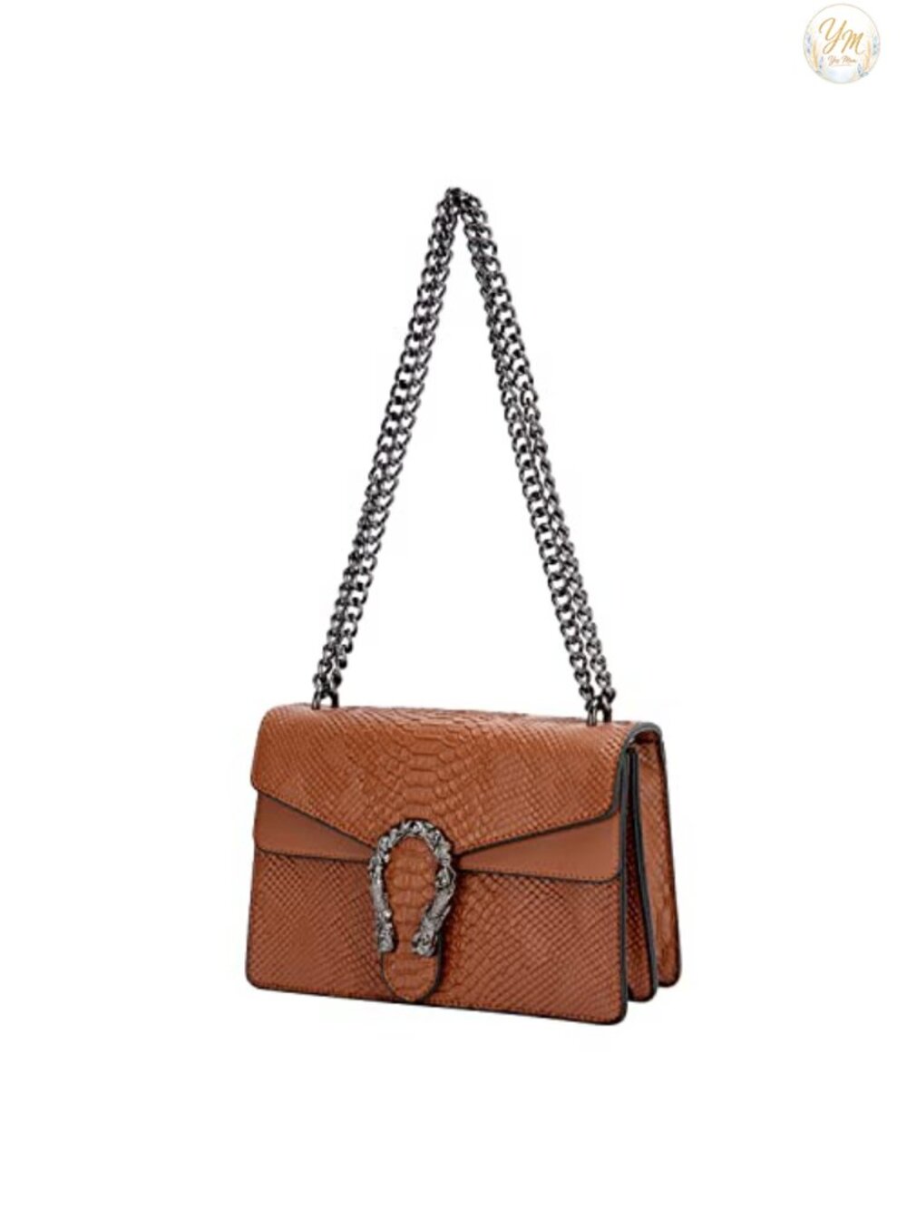 Faux Leather Snake Print Crossbody Bag Chain Satchel Handbag